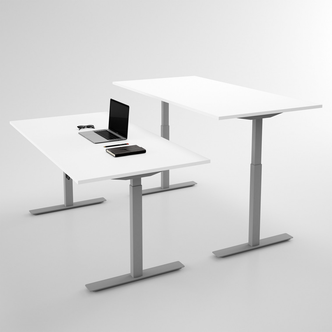 Höj och sänkbart skrivbord, silverstativ och vit skiva - Standard Höj och sänkbart skrivbord, silverstativ och vit skiva - Standard
