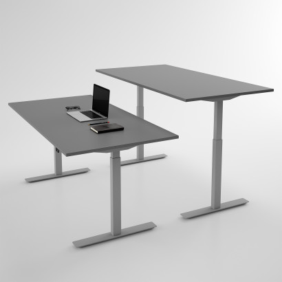 Höj och sänkbart skrivbord, silver stativ och mörkgrå skiva - Standard