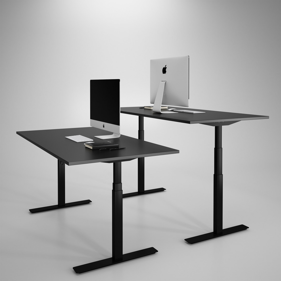 Höj och sänkbart skrivbord, svart stativ och svart skiva - Premium Höj och sänkbart skrivbord, svart stativ och svart skiva - Premium