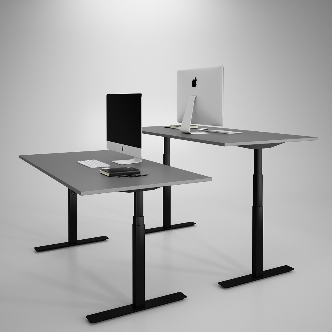Höj och sänkbart skrivbord, svart stativ och mörkgrå skiva - Premium Höj och sänkbart skrivbord, svart stativ och mörkgrå skiva - Premium