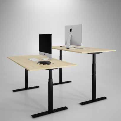 Höj och sänkbart skrivbord, svart stativ och björk skiva - Premium