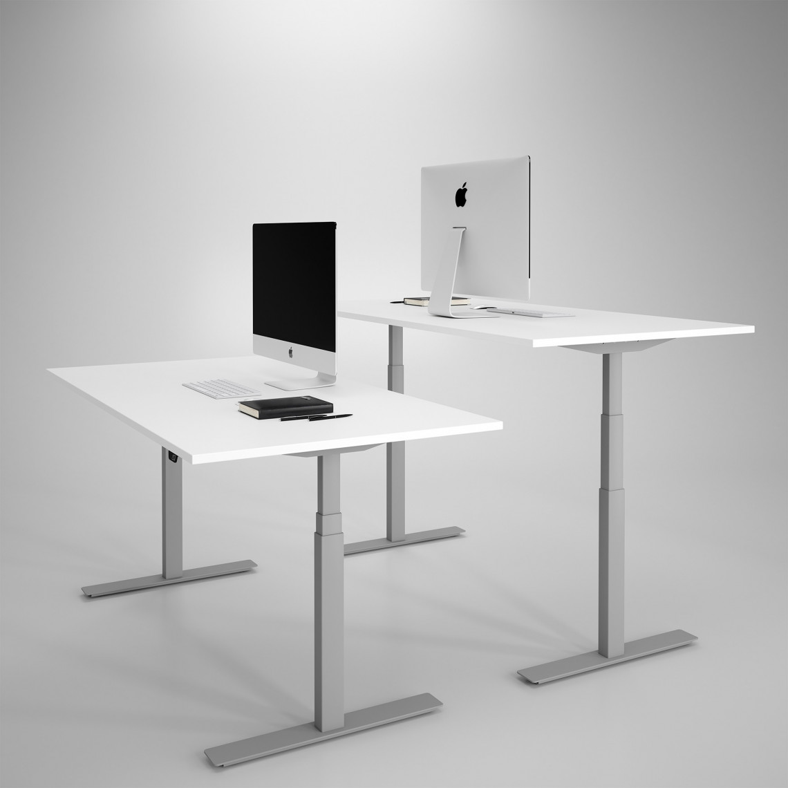 Höj och sänkbart skrivbord, silver stativ och vit skiva - Premium Höj och sänkbart skrivbord, silver stativ och vit skiva - Premium