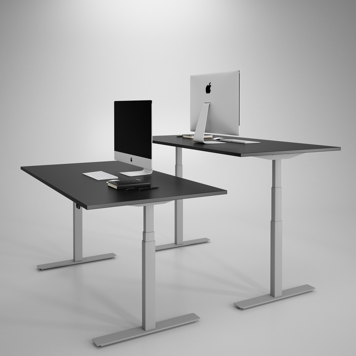 Höj och sänkbart skrivbord, silver stativ och svart skiva - Premium Höj och sänkbart skrivbord, silver stativ och svart skiva - Premium
