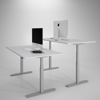 Höj och sänkbart skrivbord, silver stativ och ljusgrå skiva - Premium