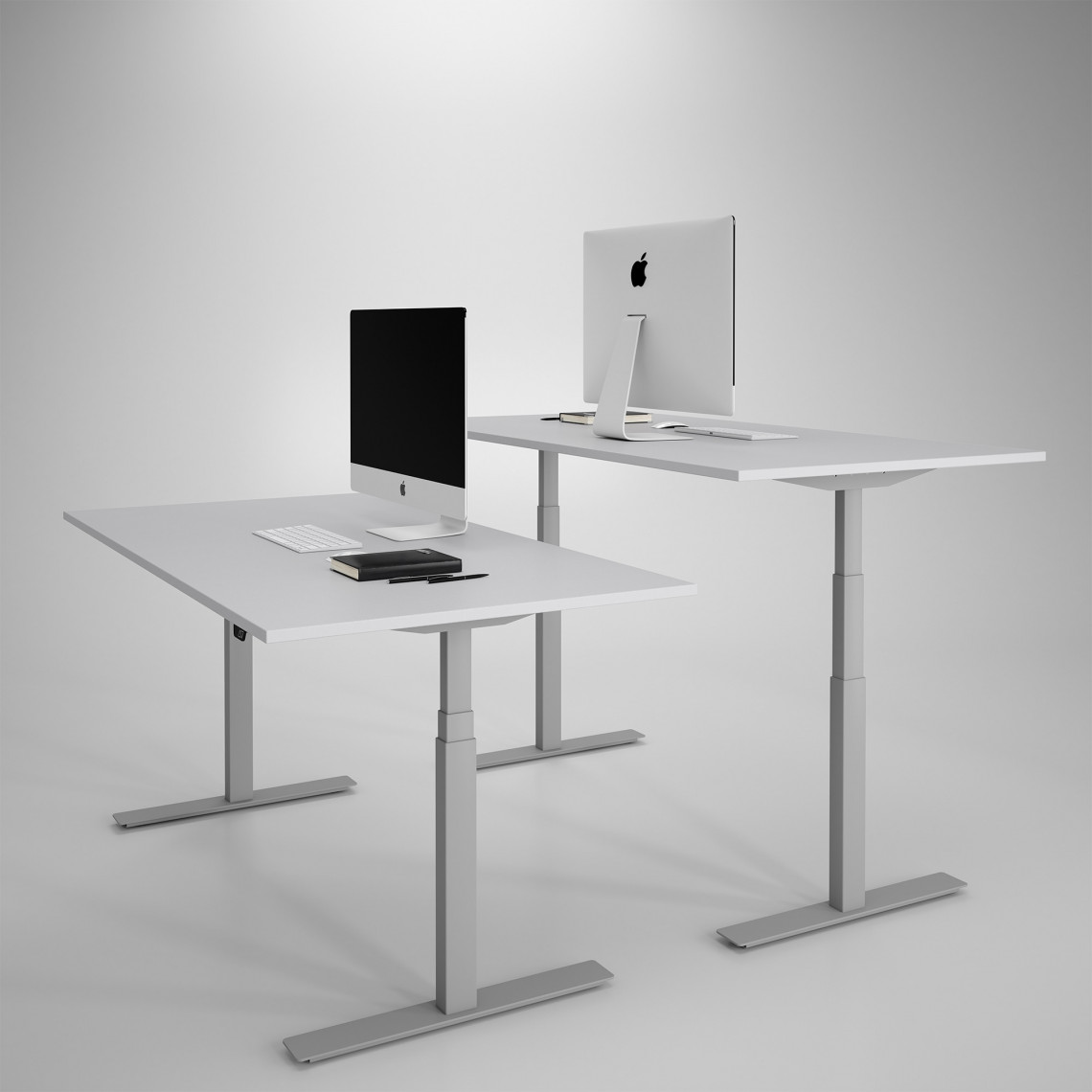 Höj och sänkbart skrivbord, silver stativ och ljusgrå skiva - Premium Höj och sänkbart skrivbord, silver stativ och ljusgrå skiva - Premium