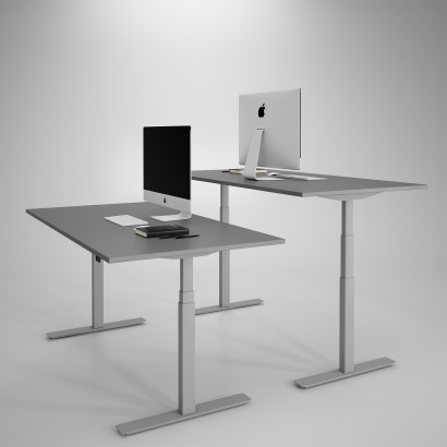 Höj och sänkbart skrivbord, silver stativ och mörkgrå skiva - Premium