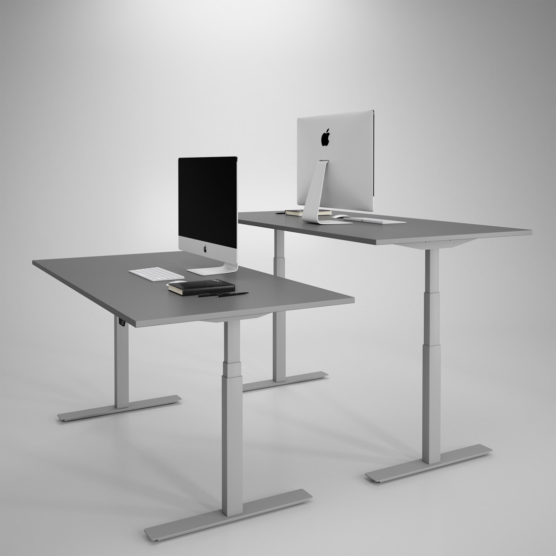 Höj och sänkbart skrivbord, silver stativ och mörkgrå skiva - Premium Höj och sänkbart skrivbord, silver stativ och mörkgrå skiva - Premium