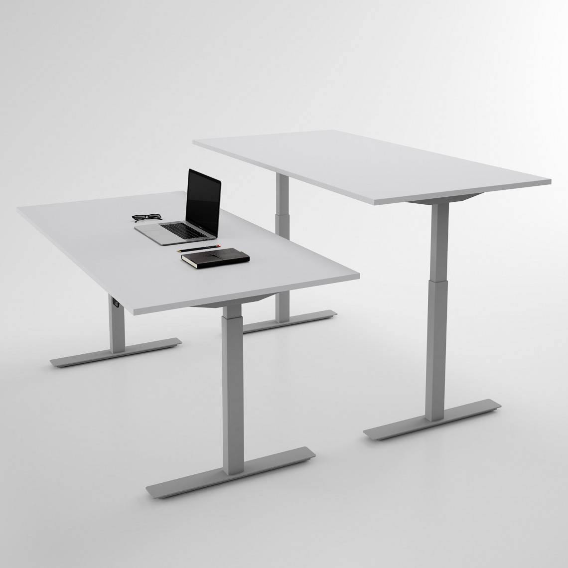 Höj och sänkbart skrivbord, silver stativ och ljusgrå skiva - Standard Höj och sänkbart skrivbord, silver stativ och ljusgrå skiva - Standard