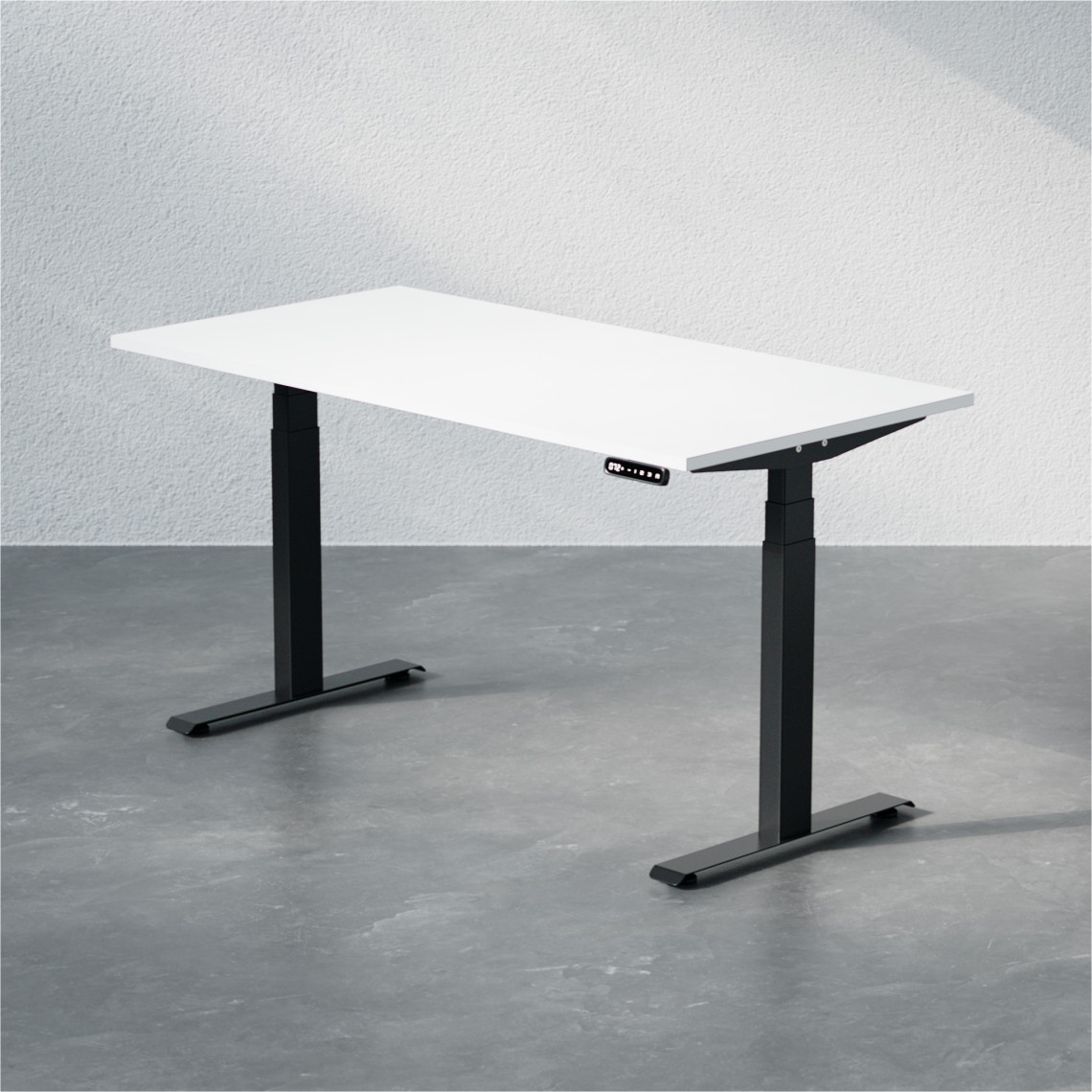 Höj- och sänkbart skrivbord Premium med vit bordsskiva och svart stativ, storlek 140x70 cm. Höj- och sänkbart skrivbord Premium med vit bordsskiva och svart stativ, storlek 140x70 cm.