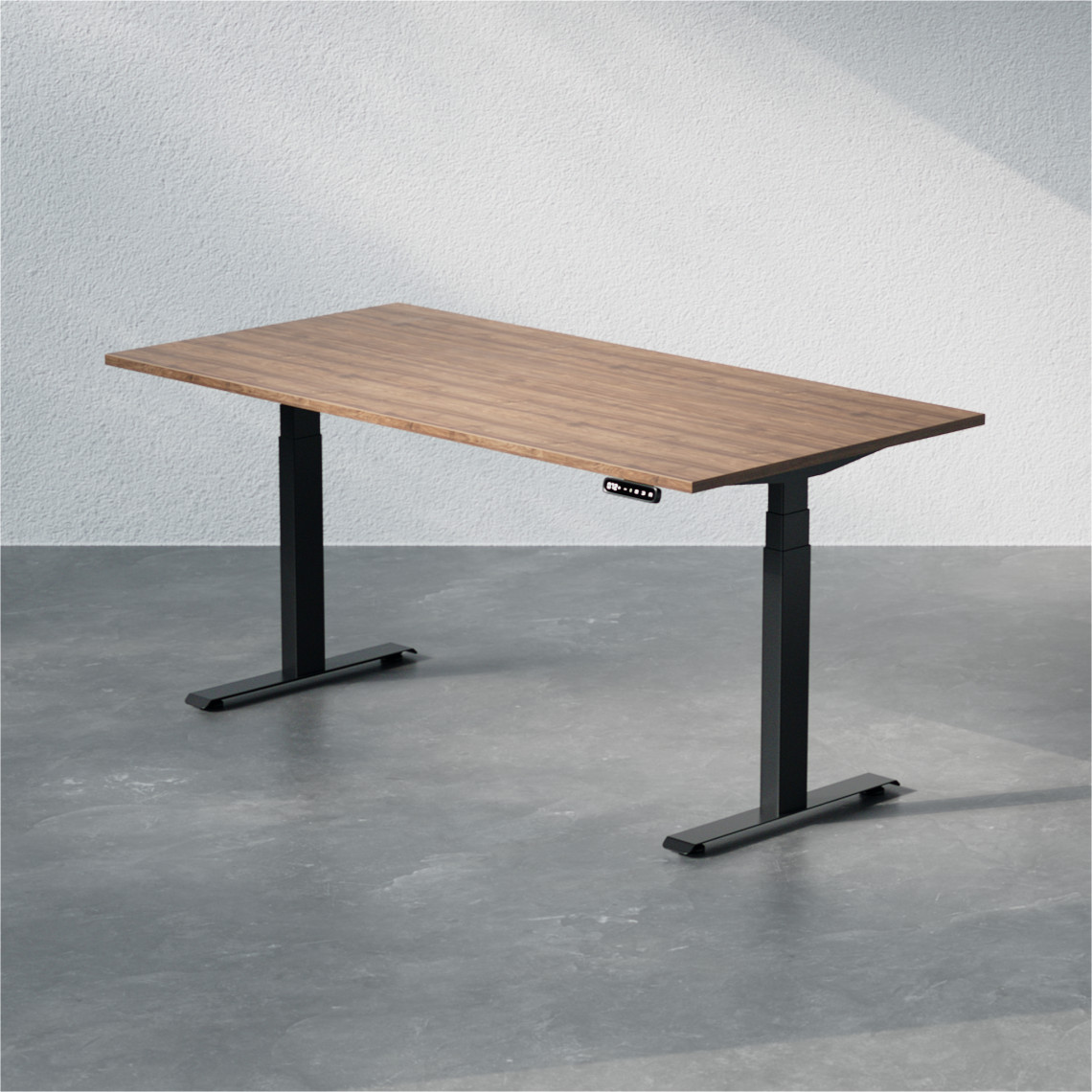 Höj- och sänkbart skrivbord Premium med valnöt bordsskiva och svart stativ, storlek 160x80 cm. Höj- och sänkbart skrivbord Premium med valnöt bordsskiva och svart stativ, storlek 160x80 cm.