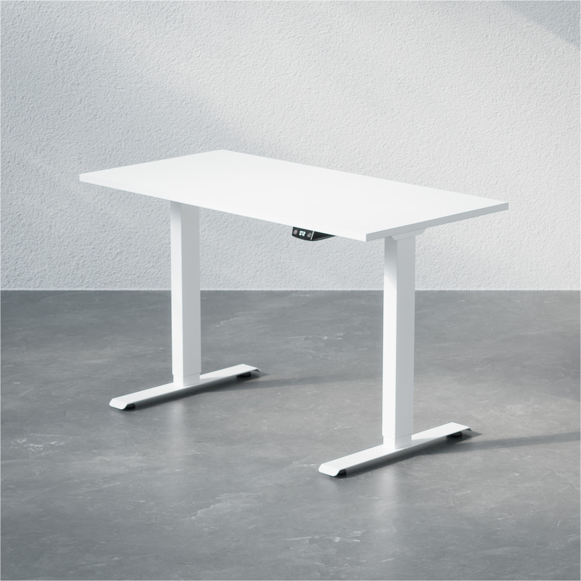 Skrivbord justerbart i höjd, storlek 120x60 cm, vit skiva och vita bordsben.
