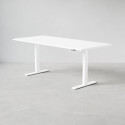 Justerbart skrivbord med vit bordsskiva och vita ben, mått 180x80 cm