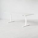 Justerbart skrivbord med ljusgrå bordsskiva och vita ben, mått 200x80 cm