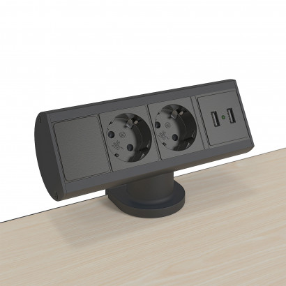 Axessline Desk - 2 El 2 USB Laddare, 31 mm, Svart