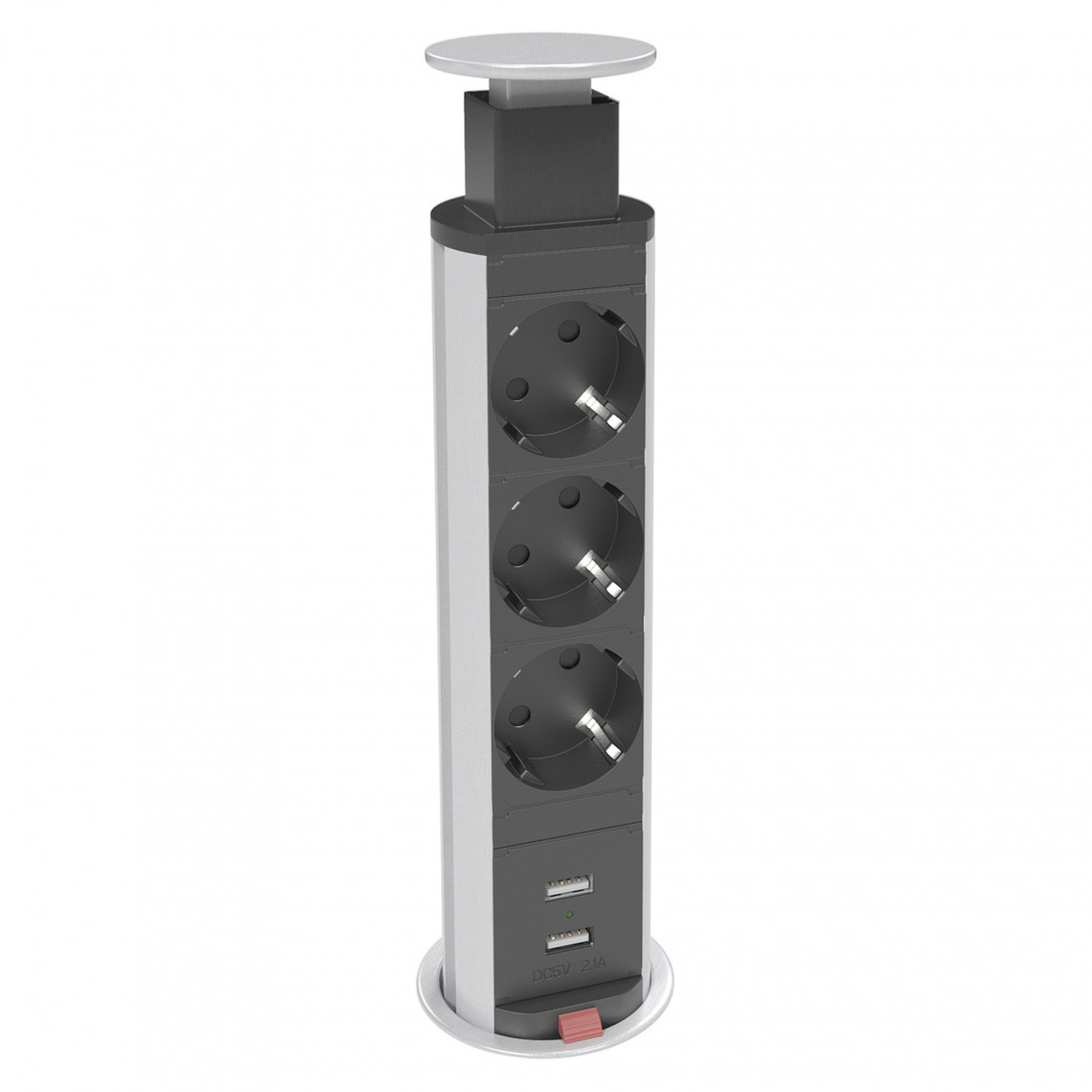 Axessline PopUp - 3 El 2 USB Laddare Ø 60 mm, Silver Axessline PopUp - 3 El 2 USB Laddare Ø 60 mm, Silver