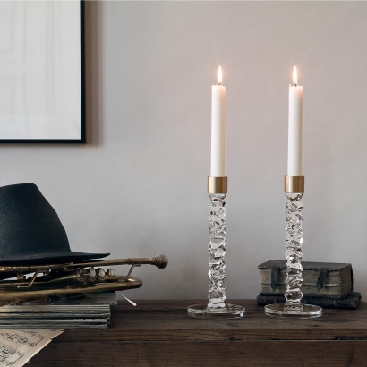 Orrefors ljusstake Carat  mässing, 242 mm hög - SET