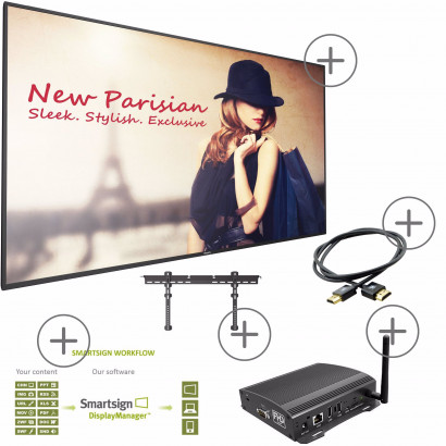 Komplett paket med Digital Signage 65" + spelare + licens
