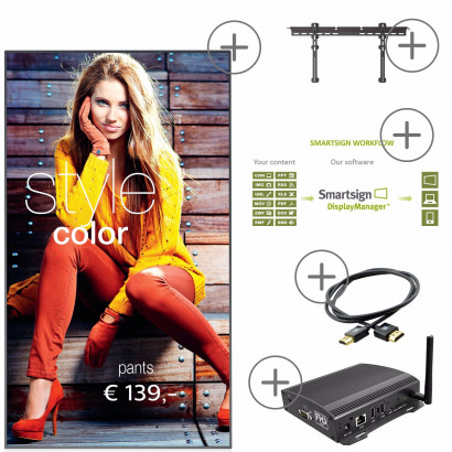 Komplett paket med Digital Signage 75" stående + spelare + licens