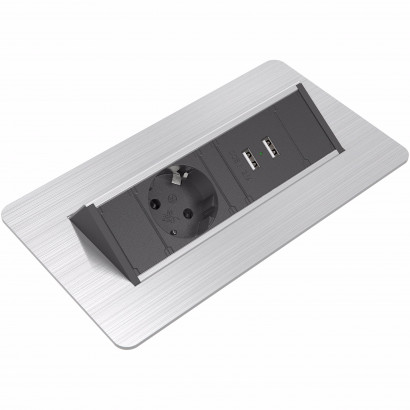 Axessline QuickBox - 1 El 2 USB Laddare, Borstat Stål