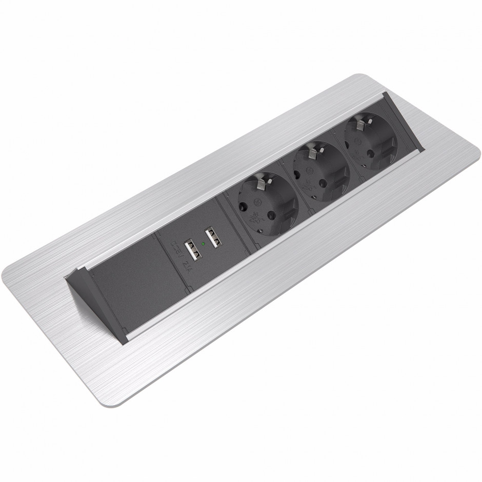 Axessline QuickBox - 3 El 2 USB Laddare, Borstad yta Axessline QuickBox - 3 El 2 USB Laddare, Borstad yta
