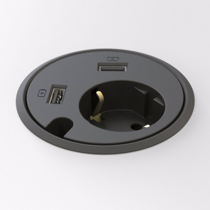 Powerdot - El, 2×USB-laddare, genomföringshål, svart