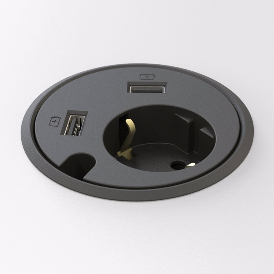 Powerdot - El, 2×USB-laddare, genomföringshål, svart Powerdot - El, 2×USB-laddare, genomföringshål, svart