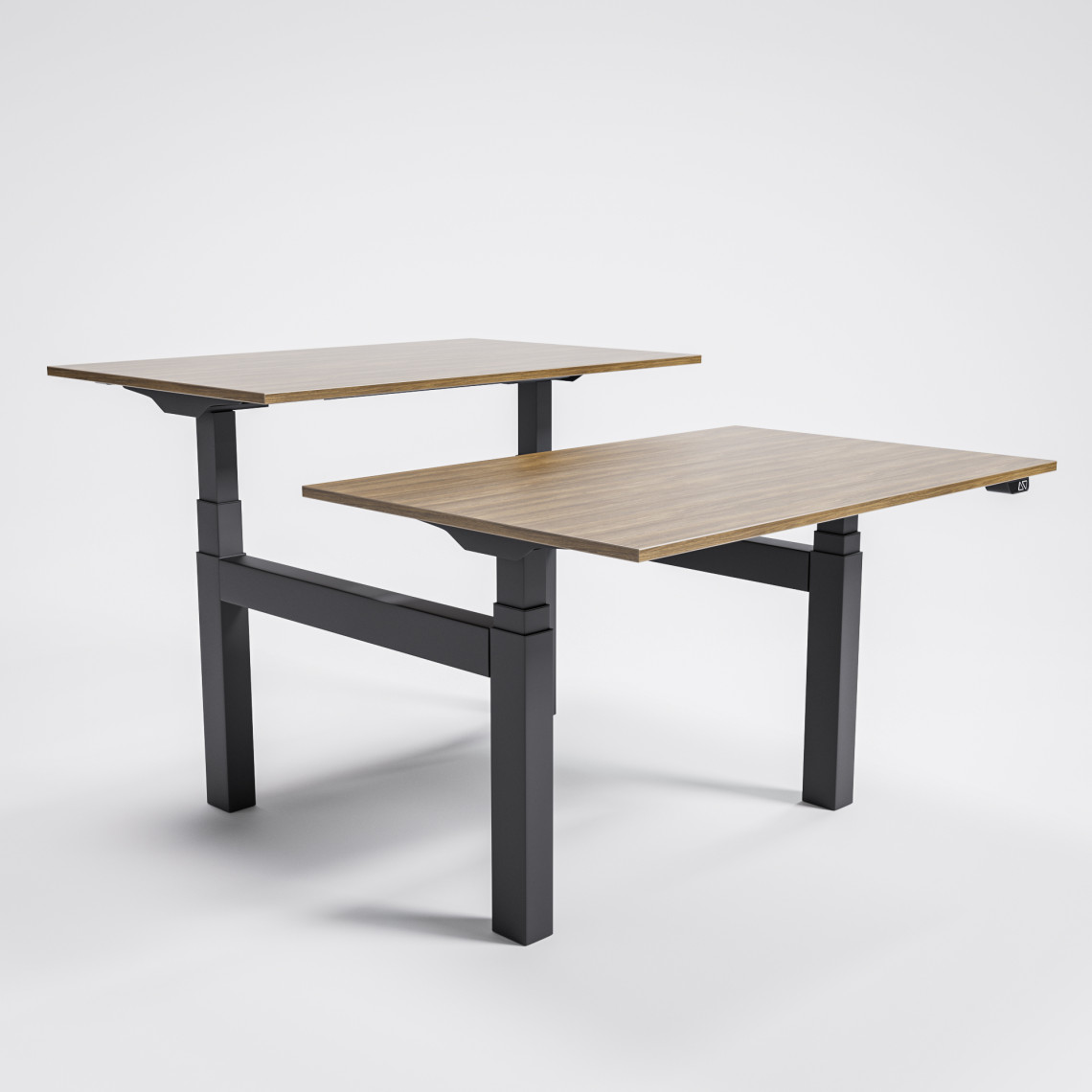 Höj och sänkbart dubbel skrivbord AdjusTable Bench PRO6, Storlek 200x80 cm, Bordsskiva Valnöt, Stativ Svart