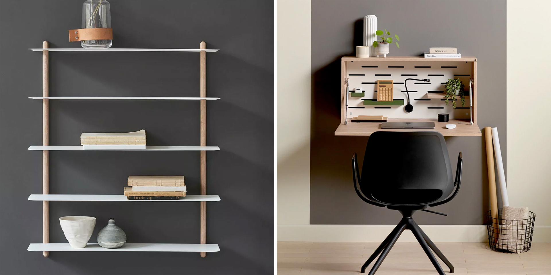 Hylla Nivo Shelf E & Vägghängt skrivbord Hideaway