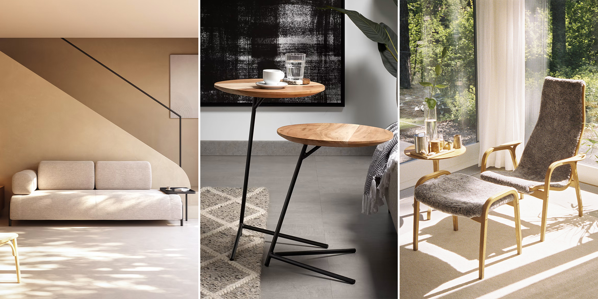 Sofa C.O en bijzettafel A.S van Scandinavian Selection en fauteuil Lamino met bijpassende hocker van Swedese.